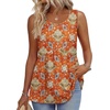 Zeagoo Womens Summer Sleeveless Tank Tops Crew Neck Babydoll Casual Tops(Orange Ethnic Print)