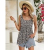 Zeagoo Women’s Summer Tank Tops Pleated Square Neck Flowy Tunic Top(Floral Black)