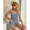 Zeagoo Women’s Summer Tank Tops Pleated Square Neck Flowy Tunic Top(Floral Blue)