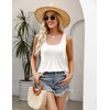 Zeagoo Women’s Summer Tank Tops Pleated Square Neck Flowy Tunic Top(White)