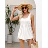 Zeagoo Women’s Summer Tank Tops Pleated Square Neck Flowy Tunic Top(White)