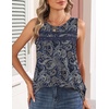 Zeagoo Womens Tank Tops 2026 Summer Pleated Scoop Neck Sleeveless Lace Crochet Boho Tops Dressy Casual Loose Fit Blouses(Black Boho Print)