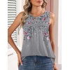 Zeagoo Womens Tank Tops 2026 Summer Pleated Scoop Neck Sleeveless Lace Crochet Boho Tops Dressy Casual Loose Fit Blouses(Grey Flower)