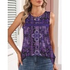 Zeagoo Womens Tank Tops 2026 Summer Pleated Scoop Neck Sleeveless Lace Crochet Boho Tops Dressy Casual Loose Fit Blouses(Purple Boho Print)
