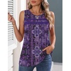 Zeagoo Womens Tank Tops 2026 Summer Pleated Scoop Neck Sleeveless Lace Crochet Boho Tops Dressy Casual Loose Fit Blouses(Purple Boho Print)