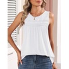 Zeagoo Womens Tank Tops 2026 Summer Pleated Scoop Neck Sleeveless Lace Crochet Boho Tops Dressy Casual Loose Fit Blouses(White)