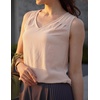 Zeagoo Womens Tank Tops Pleated V Neck Business Casual Sleeveless Shirts Trendy Dressy Textured Summer Work Blouse(Beige)