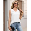 Zeagoo Womens Tank Tops Pleated V Neck Business Casual Sleeveless Shirts Trendy Dressy Textured Summer Work Blouse(White)