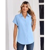 Zeagoo Womens Tops Short Sleeve Shirt Button Down V Neck Casual Blouse 2026(Blue)