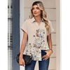 Zeagoo Womens Tops Short Sleeve Shirt Button Down V Neck Casual Blouse 2026(Flower Beige)