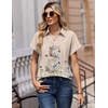 Zeagoo Womens Tops Short Sleeve Shirt Button Down V Neck Casual Blouse 2026(Flower Beige)
