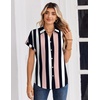 Zeagoo Womens Tops Short Sleeve Shirt Button Down V Neck Casual Blouse 2026(Stripe3)