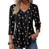 Zeagoo 3/4 Length Sleeve Womens Tops V Neck Pleated Boho Floral Blouses(Black Khaki Dots)
