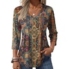 Zeagoo 3/4 Length Sleeve Womens Tops V Neck Pleated Boho Floral Blouses(Boho Mz721)