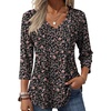 Zeagoo 3/4 Length Sleeve Womens Tops V Neck Pleated Boho Floral Blouses(Floral Black)