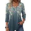 Zeagoo 3/4 Length Sleeve Womens Tops V Neck Pleated Boho Floral Blouses(Floral Grey Green)
