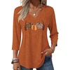 Zeagoo 3/4 Length Sleeve Womens Tops V Neck Pleated Boho Floral Blouses(Halloween Prints)