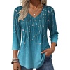 Zeagoo 3/4 Length Sleeve Womens Tops V Neck Pleated Boho Floral Blouses(Leaf Green)