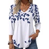 Zeagoo 3/4 Length Sleeve Womens Tops V Neck Pleated Boho Floral Blouses(Leaf White)