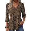 Zeagoo 3/4 Length Sleeve Womens Tops V Neck Pleated Boho Floral Blouses(Leopard)
