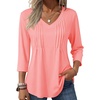 Zeagoo 3/4 Length Sleeve Womens Tops V Neck Pleated Boho Floral Blouses(Pink)