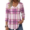 Zeagoo 3/4 Length Sleeve Womens Tops V Neck Pleated Boho Floral Blouses(Pink Plaid)