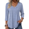 Zeagoo 3/4 Length Sleeve Womens Tops V Neck Pleated Boho Floral Blouses(Striped 273)