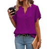 Zeagoo Womens Dressy Casual Chffon Shirts Short Sleeve V Neck Work Blouse(Purple)