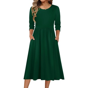Zeagoo 3/4 Sleeve Women’s Dress Casual Aline Summer Fall Midi Long Dresses(Green)