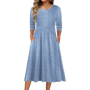 Zeagoo 3/4 Sleeve Women’s Dress Casual Aline Summer Fall Midi Long Dresses(Stripe Print)