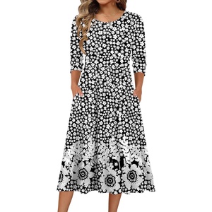 Zeagoo 3/4 Sleeve Women’s Dress Casual Aline Summer Fall Midi Long Dresses(Xh523)