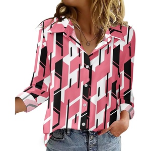 Zeagoo Blouse for Women Dressy Long Sleeve Button Down Shirts V Neck Tops(Geometric Pink 603)