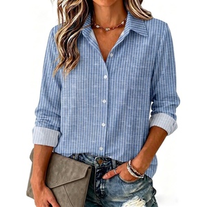 Zeagoo Blouse for Women Dressy Long Sleeve Button Down Shirts V Neck Tops(Stripes Blue 273)