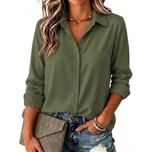 Zeagoo Blouse for Women Dressy Long Sleeve Button Down Shirts V Neck Tops(Z Army Green)