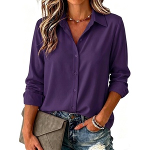 Zeagoo Blouse for Women Dressy Long Sleeve Button Down Shirts V Neck Tops(Z Deep Purple)