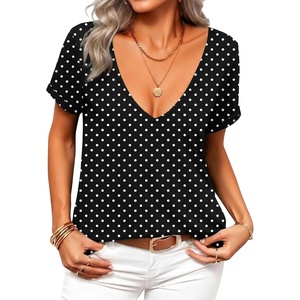 Zeagoo Sexy Tops for Women Deep V Neck Shirts Summer Tops Low Cut Tshirts(Jh49 Polka Dot)
