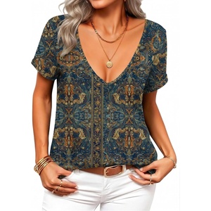 Zeagoo Sexy Tops for Women Deep V Neck Shirts Summer Tops Low Cut Tshirts(Mz912 Western)