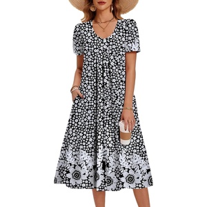 Zeagoo Summer Casual Dress for Womens Floral Midi Sundress with Pockets(Black Floral)