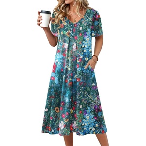 Zeagoo Summer Casual Dress for Womens Floral Midi Sundress with Pockets(Floral-1)
