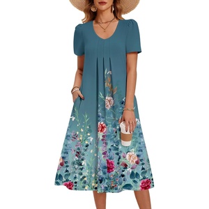 Zeagoo Summer Casual Dress for Womens Floral Midi Sundress with Pockets(Floral-7)