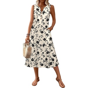 Zeagoo Summer Dress for Women 2026 Sleeveless Tank Midi Dress Vacation Beach Sundress Aline Boho Clothing(Apricot Floral)