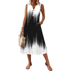 Zeagoo Summer Dress for Women 2026 Sleeveless Tank Midi Dress Vacation Beach Sundress Aline Boho Clothing(Gradient – Black White)