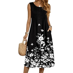 Zeagoo Summer Dress for Women Flowy Aline Casual Midi Tank Dress Boho 2026(Black Floral)
