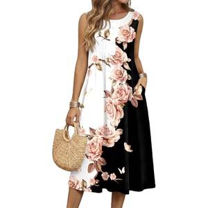Zeagoo Summer Dress for Women Flowy Aline Casual Midi Tank Dress Boho 2026(Black White Floral)