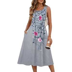 Zeagoo Summer Dress for Women Flowy Aline Casual Midi Tank Dress Boho 2026(Grey Floral)