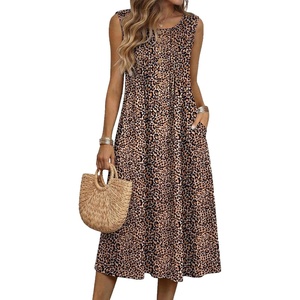 Zeagoo Summer Dress for Women Flowy Aline Casual Midi Tank Dress Boho 2026(Leopard Print)