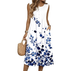 Zeagoo Summer Dress for Women Flowy Aline Casual Midi Tank Dress Boho 2026(White Floral)