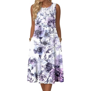 Zeagoo Summer Dress for Women Flowy Aline Casual Midi Tank Dress Boho 2026(White Purple)