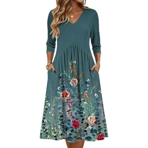 Zeagoo Summer Dresses for Women 2026 3/4 Sleeve Casual Midi Tshirt Dresses(Green Grey)