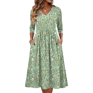 Zeagoo Summer Dresses for Women 2026 3/4 Sleeve Casual Midi Tshirt Dresses(Green Xh534)
